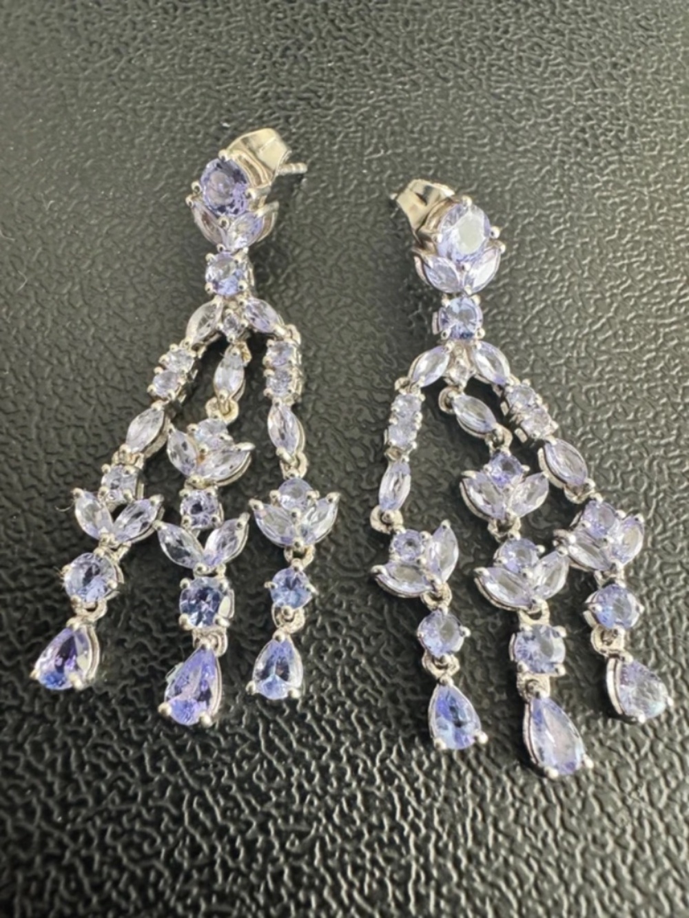 Chuck Clemency STS Sterling Silver 925 Tanzanite Chandelier Dangle Earrings